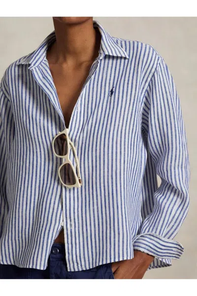 Polo Ralph Lauren Multicolor Striped Linen Shirt With Button-down Front In Blue