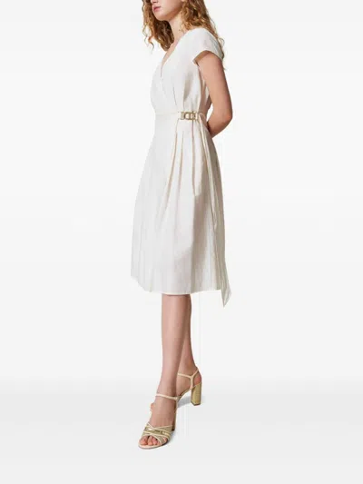 Twinset Twin-set Wrap Dress With Plunging V-neck In White
