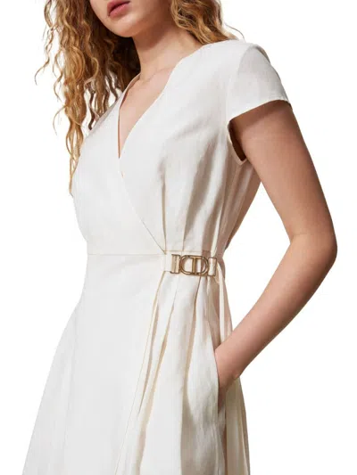 Twinset Twin-set Wrap Dress With Plunging V-neck In White