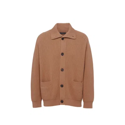 Prada Cashmere Ribbed Texture Cardigan With Patch Pockets