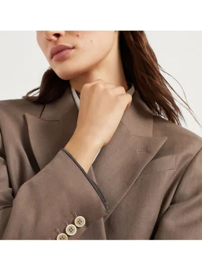 Brunello Cucinelli Women Linen Blend Double-breasted Jacket In Brown