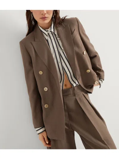 Brunello Cucinelli Women Linen Blend Double-breasted Jacket In Brown