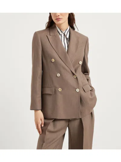 Brunello Cucinelli Women Linen Blend Double-breasted Jacket In Brown