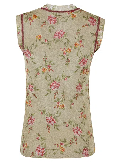 Rabanne Paco  Floral Print Sleeveless Top With Contrasting Trim In Metallic