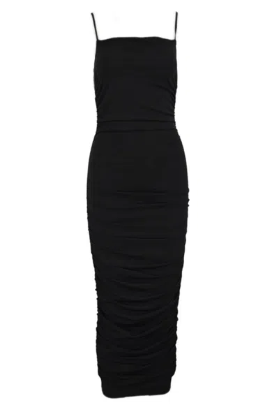 Michael Kors Form-fitting Midi Dress With Spaghetti Straps In Black