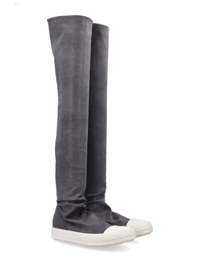 Rick Owens Drkshdw Over-the-knee Sock Sneakers With Contrast Toe Cap In Gray
