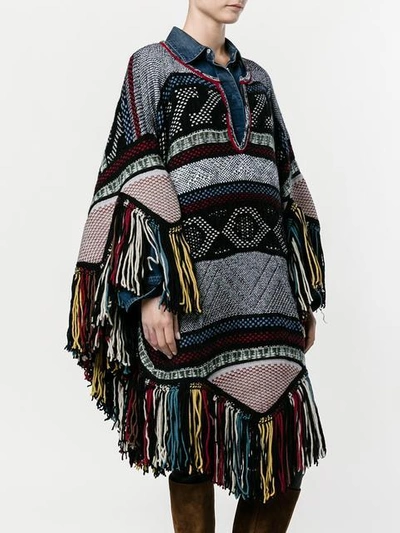 Shop Chloé Embroidered Knitted Poncho In 9q1multicoloured