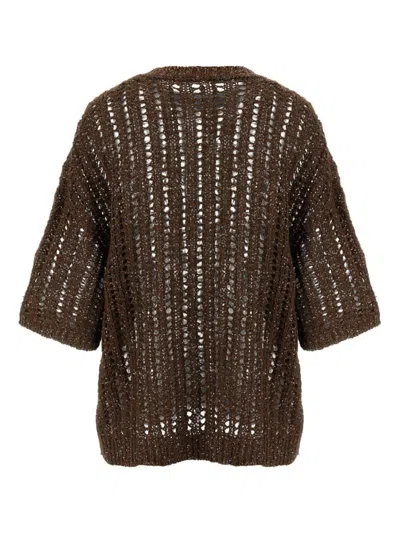Brunello Cucinelli Rustic Duzzling Net Jersey Sweater In Brown
