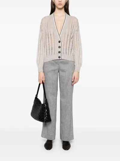 Brunello Cucinelli Plunging V-neck Sweater With Sequin Embellishments In Neutral