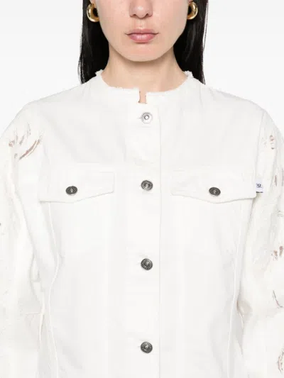 Ermanno Scervino Cropped Cotton Jacket With Button-up Front In White
