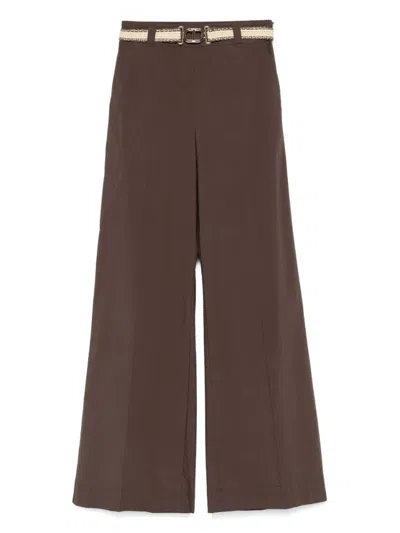 Twinset Twin-set Wide-leg Trousers With Detachable Belt In Brown