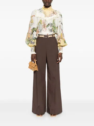 Twinset Twin-set Wide-leg Trousers With Detachable Belt In Brown