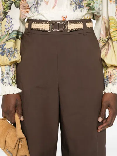 Twinset Twin-set Wide-leg Trousers With Detachable Belt In Brown