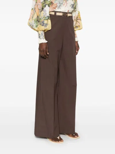Twinset Twin-set Wide-leg Trousers With Detachable Belt In Brown