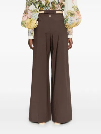 Twinset Twin-set Wide-leg Trousers With Detachable Belt In Brown