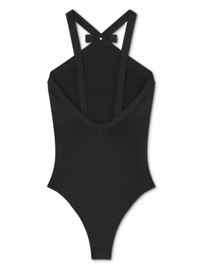 Versace Halterneck Swimsuit With Medusa Head Motif In Black