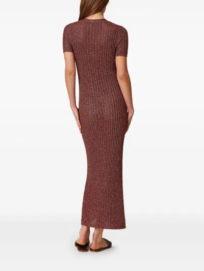 Twinset Twin-set Textured Brown Maxi Dress With V-neck In Brown