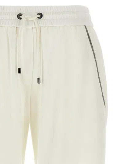 Brunello Cucinelli White Pants With Elastic Drawstring Waist And Monile Detail On The Pockets In Cotton Woman In White