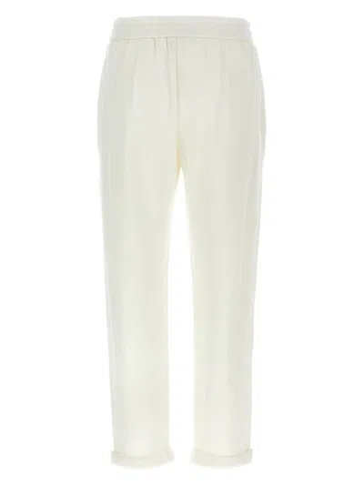 Brunello Cucinelli White Pants With Elastic Drawstring Waist And Monile Detail On The Pockets In Cotton Woman In White