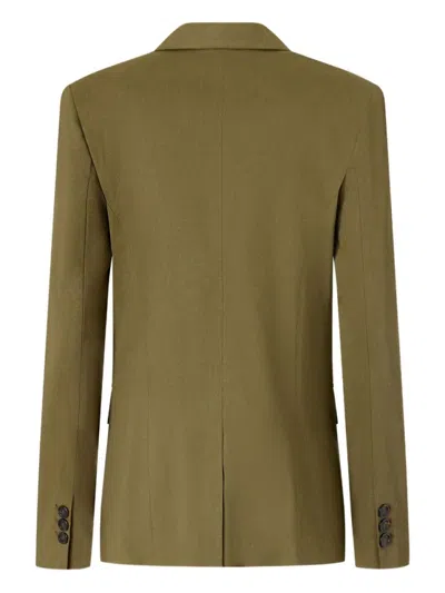 Pinko Tailored Green Linen-viscose Blazer With Notched Lapels In Green