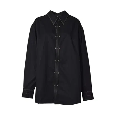 Lemaire Black Cotton Satin Embellished Metal Shirt In Black