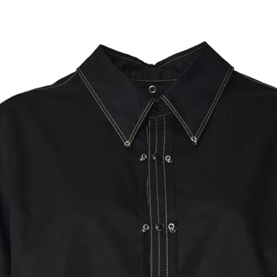 Lemaire Black Cotton Satin Embellished Metal Shirt In Black