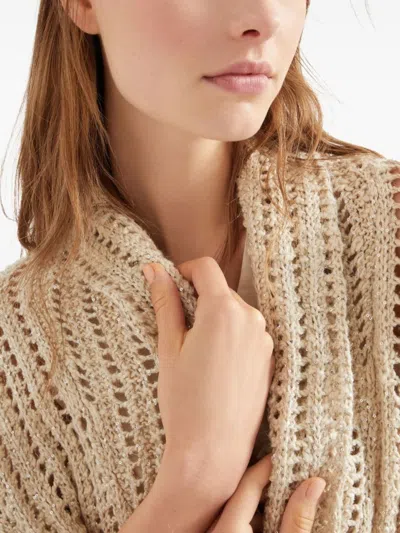 Brunello Cucinelli Dazzling Silk And Linen-blend Wrap Cardigan In Neutral