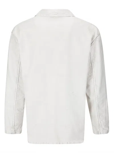 Maison Margiela Oversized Off-white Cotton Denim Jacket With Flap Pockets In Gray
