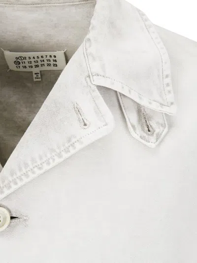 Maison Margiela Oversized Off-white Cotton Denim Jacket With Flap Pockets In Gray