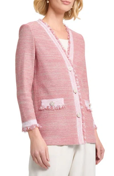 Misook Heritage Fringe-trim Melange Knit Jacket