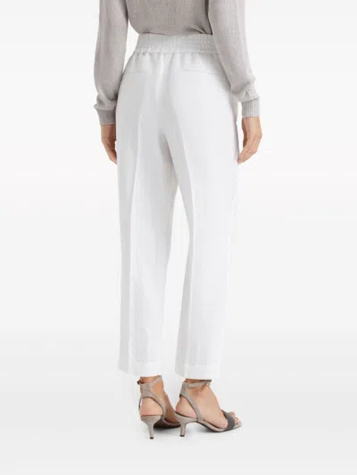 Brunello Cucinelli Pressed Crease Tapered Leg Trousers In White