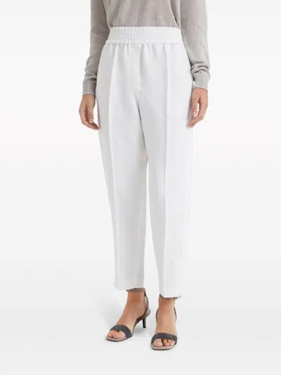 Brunello Cucinelli Pressed Crease Tapered Leg Trousers In White