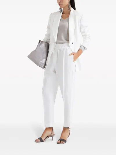 Brunello Cucinelli Pressed Crease Tapered Leg Trousers In White