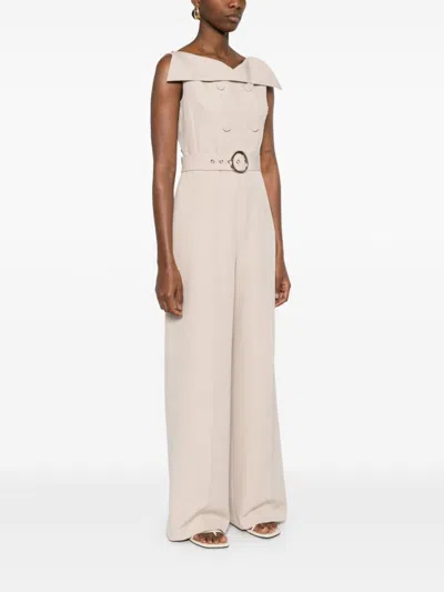 Liu •jo Liu Jo Beige Pants With Structured Wide-leg And Belted Waist In Neutral