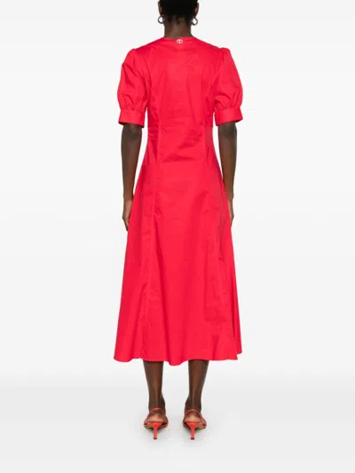 Twinset Twin-set Poppy Red Midi Dress With V-neck In Pink