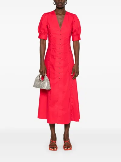 Twinset Twin-set Poppy Red Midi Dress With V-neck In Pink