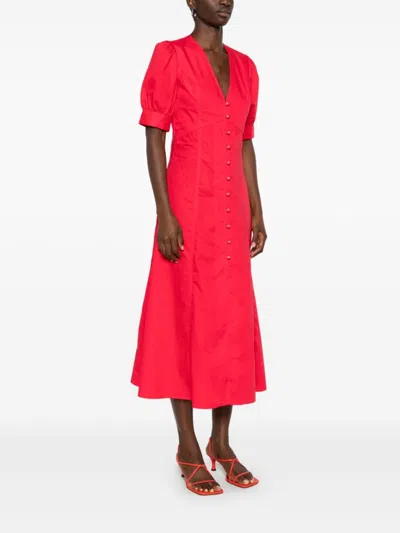 Twinset Twin-set Poppy Red Midi Dress With V-neck In Pink