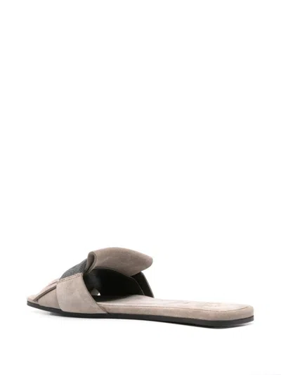 Brunello Cucinelli Fringe Detail Taupe Grey Sandals