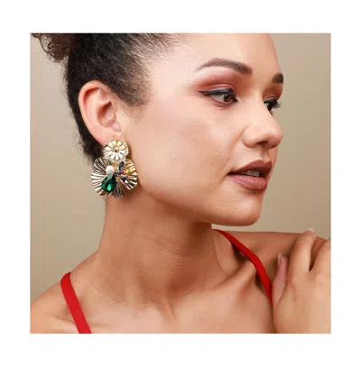 Sohi Floral-stone Drop Earrings In Gold