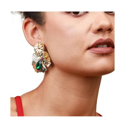 Sohi Floral-stone Drop Earrings In Gold
