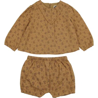 Maniere Manière Kids' Forest Top & Bubble Shorts Set In Brown