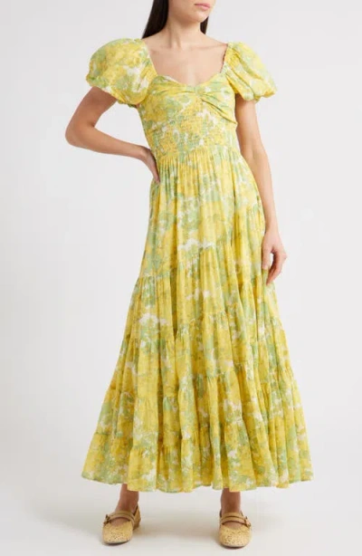Free People Sundrenched Floral Tiered Maxi Sundress In Green