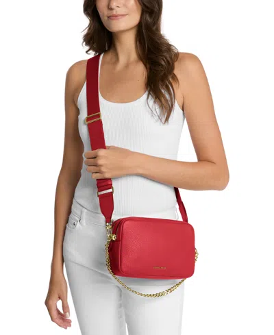 Michael Kors Michael  Bryant Medium Leather Double Zip Chain Camera Crossbody In Red