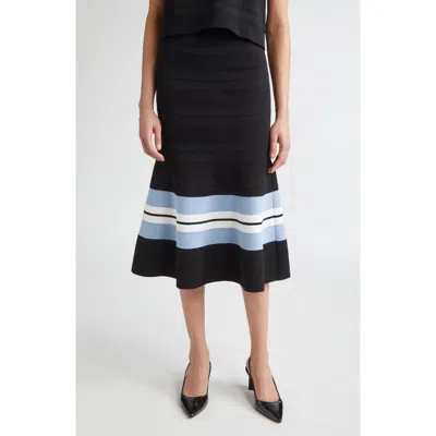 Carolina Herrera Stripe Knit Trumpet Skirt In Blue