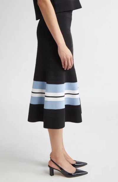 Carolina Herrera Stripe Knit Trumpet Skirt In Blue