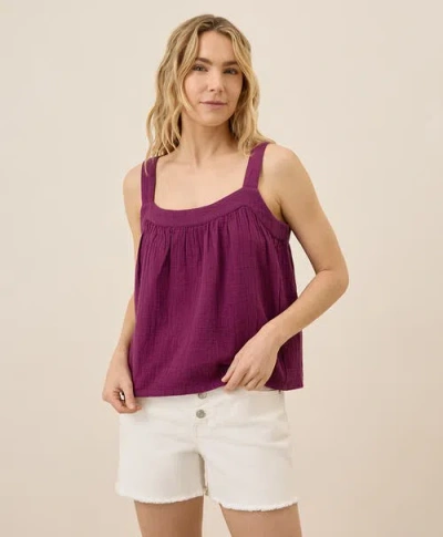 Pact Organic Cotton Double Gauze Square Neck Cami In Burgundy