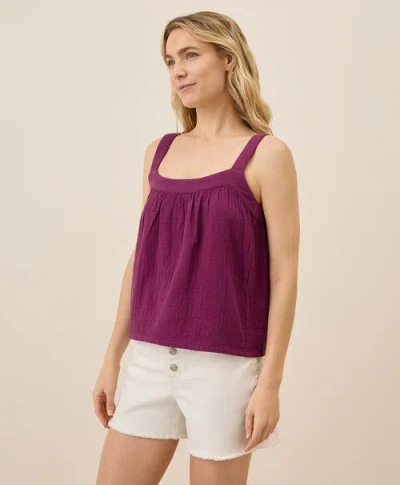 Pact Organic Cotton Double Gauze Square Neck Cami In Burgundy