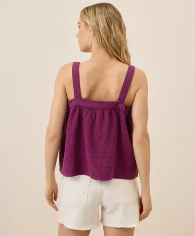 Pact Organic Cotton Double Gauze Square Neck Cami In Burgundy
