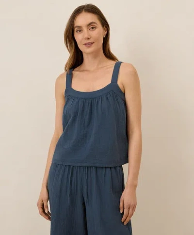 Pact Organic Cotton Double Gauze Square Neck Cami In Blue
