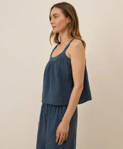 Pact Organic Cotton Double Gauze Square Neck Cami In Blue